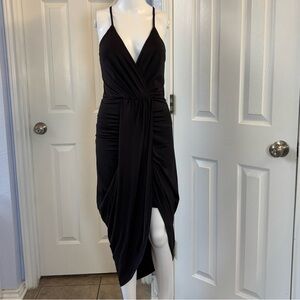 Charlotte Russe Black Wrap-Style Spaghetti Strap Midi Dress